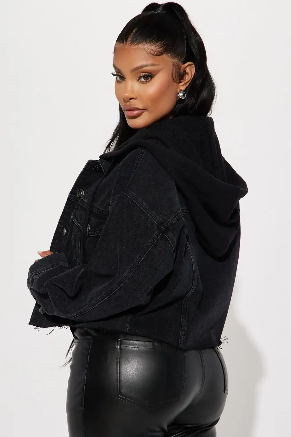 No Nonsense Detachable Hood Denim Jacket - Black Wash
