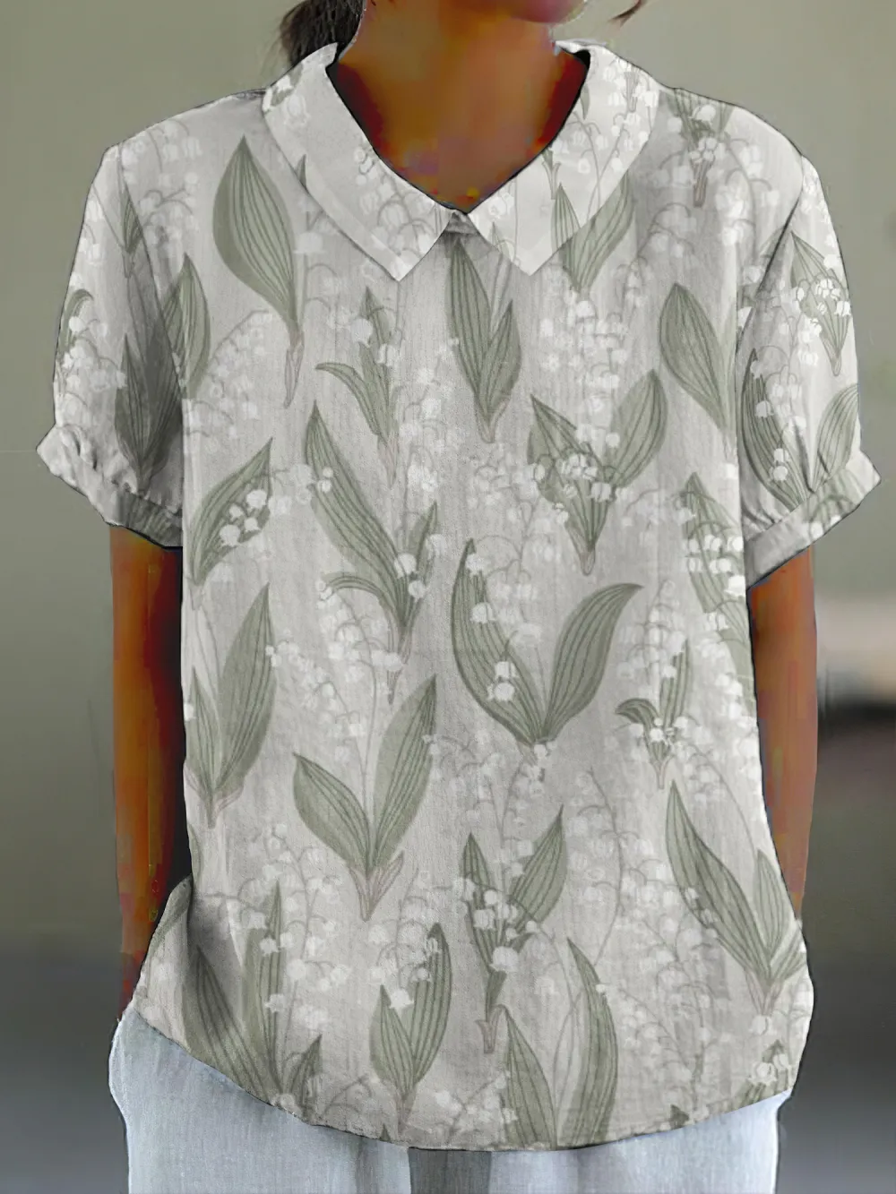 Women's Lily Of The Valley Spring Green Lapel Shirt