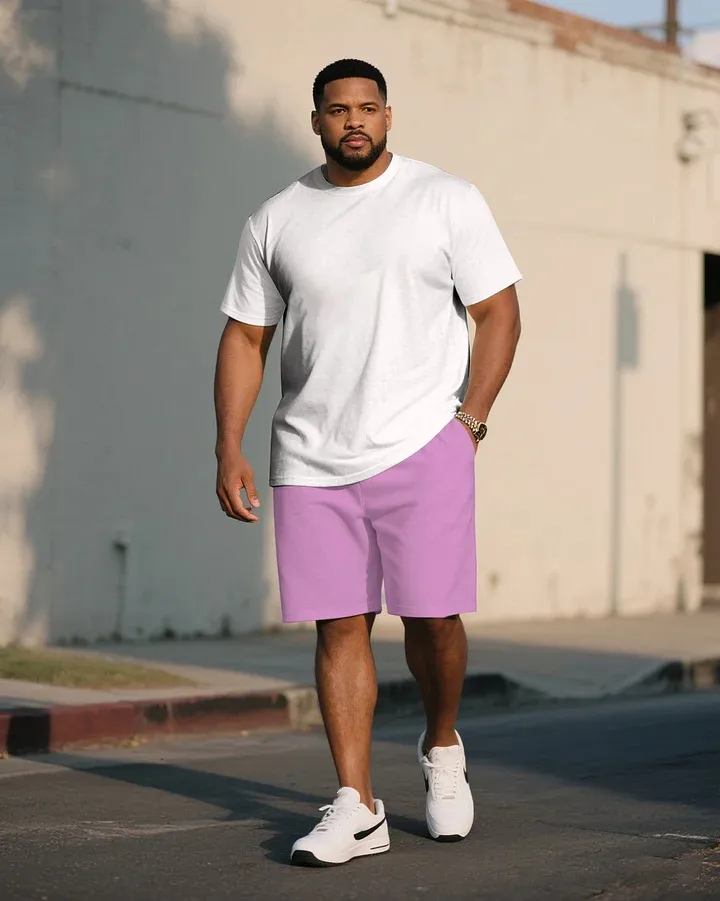 Big  Tall Men Grey  Red  Blue  Green Khaki  Pink Casual Sports Chest Large Logo Printed Crew Neck Short Sleeve T-Shirt Shorts Suit