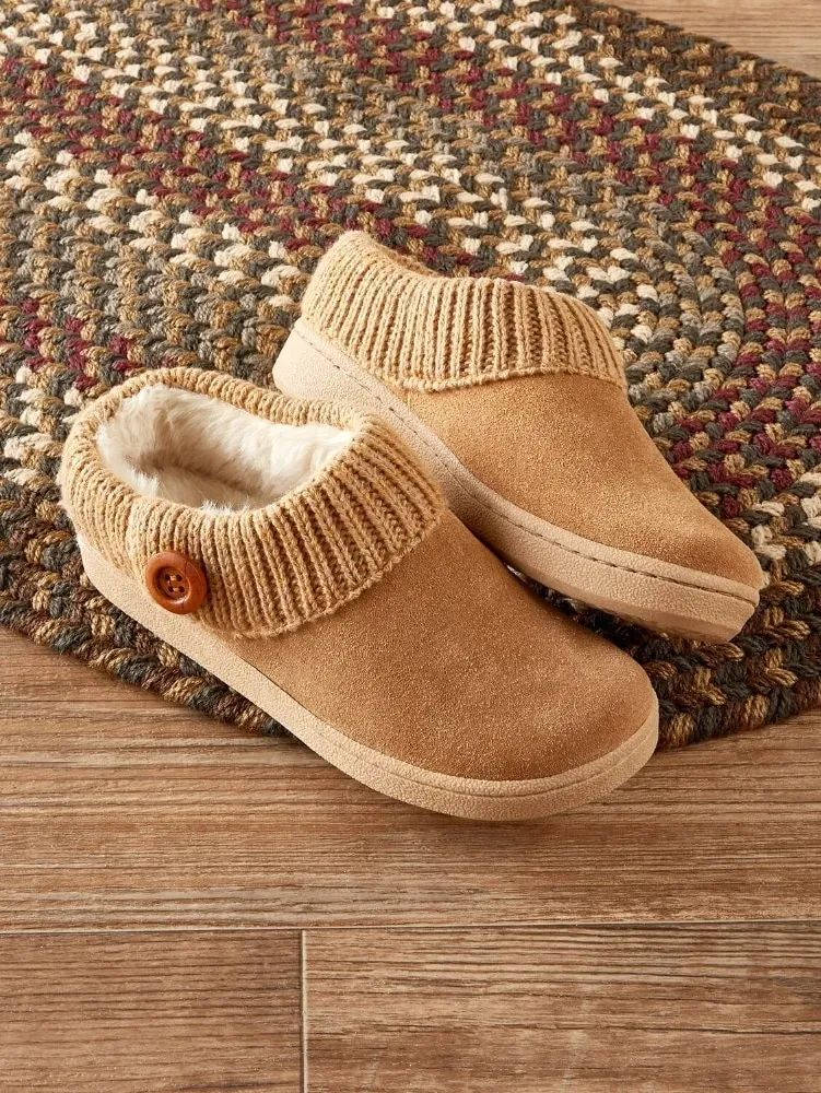 Women's Suede Slipper Clogs With Ragg Cuffs