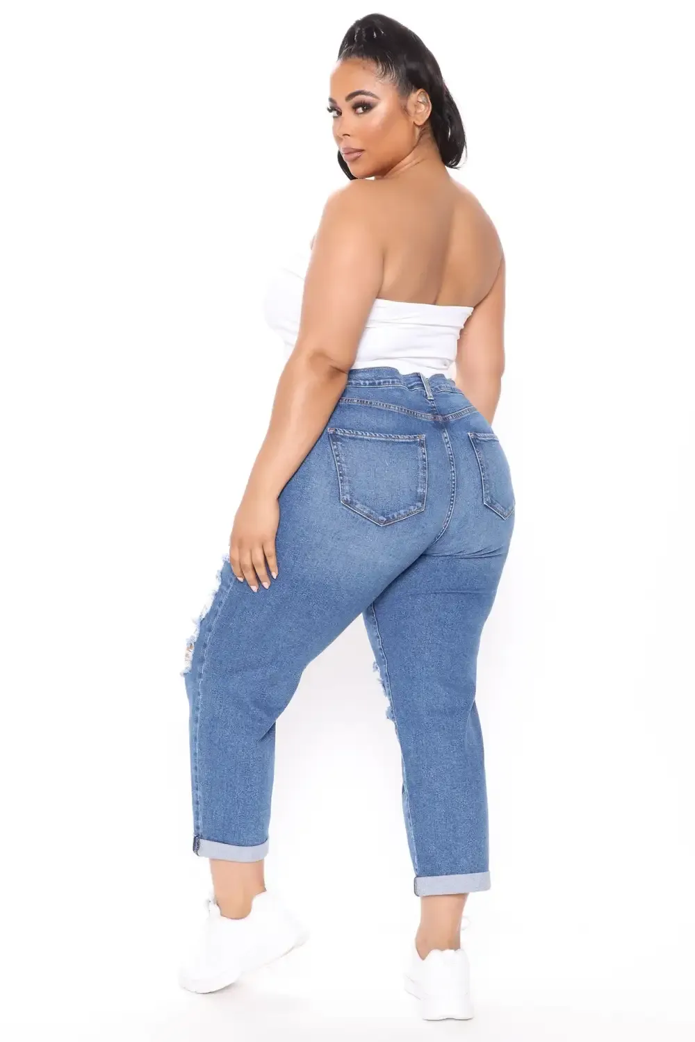 Because I Said So Destroyed Mom Jeans - Medium Blue Wash