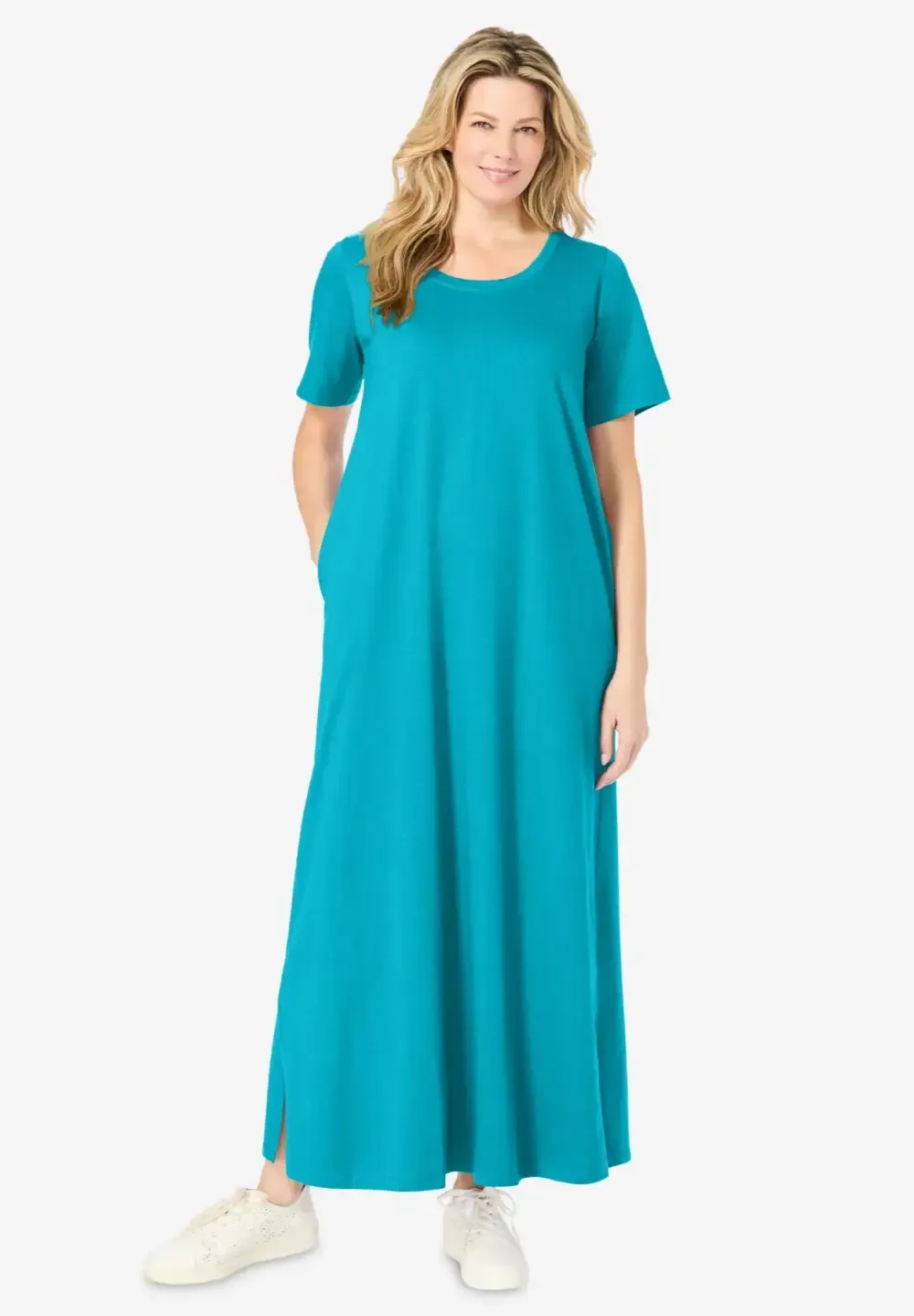 Perfect Short-Sleeve Scoopneck Maxi Tee Dress