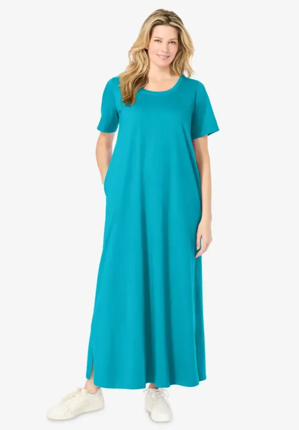 Perfect Short-Sleeve Scoopneck Maxi Tee Dress