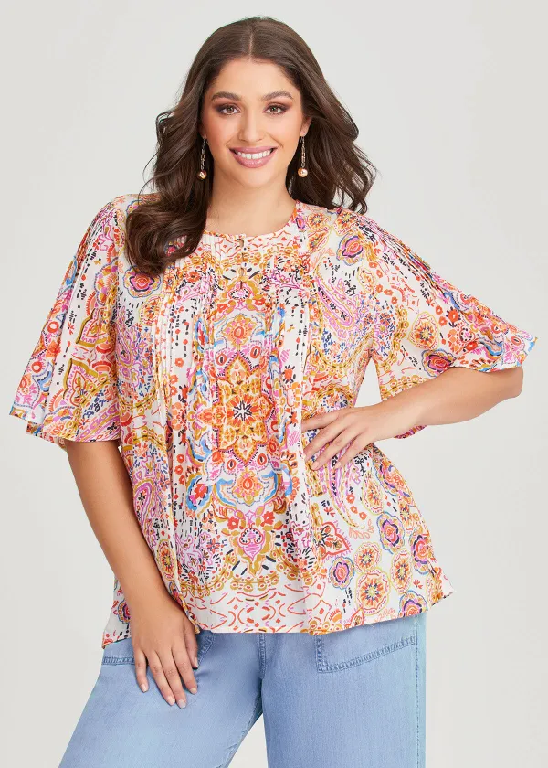Cotton Gauze Pintuck Top