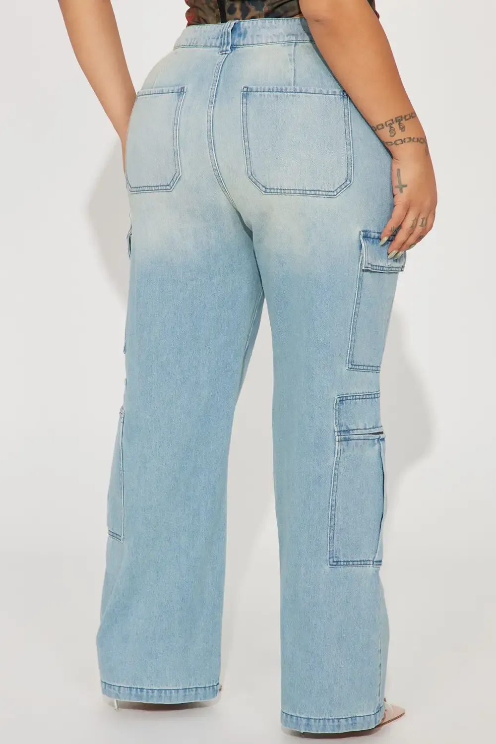 Just Once Tinted Baggy Cargo Jeans - Light Wash