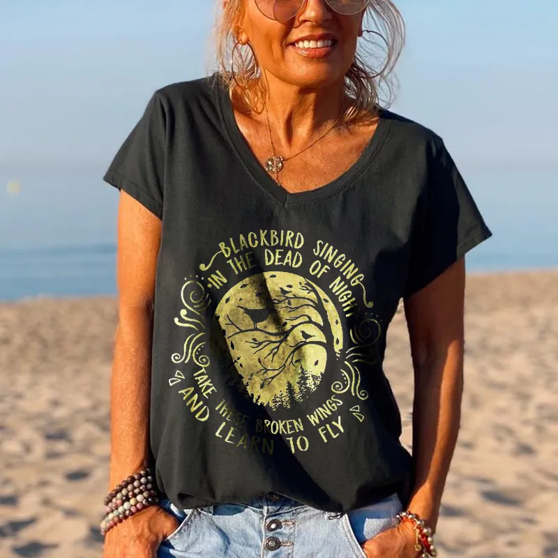 Blackbird Singing In The Dead Night Printed Graphic Tees
