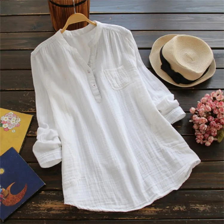 V Neck Button Down Pocket Comfy Shirt