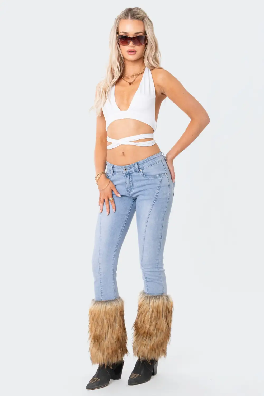 Nahla Low-Rise Faux Fur Jeans