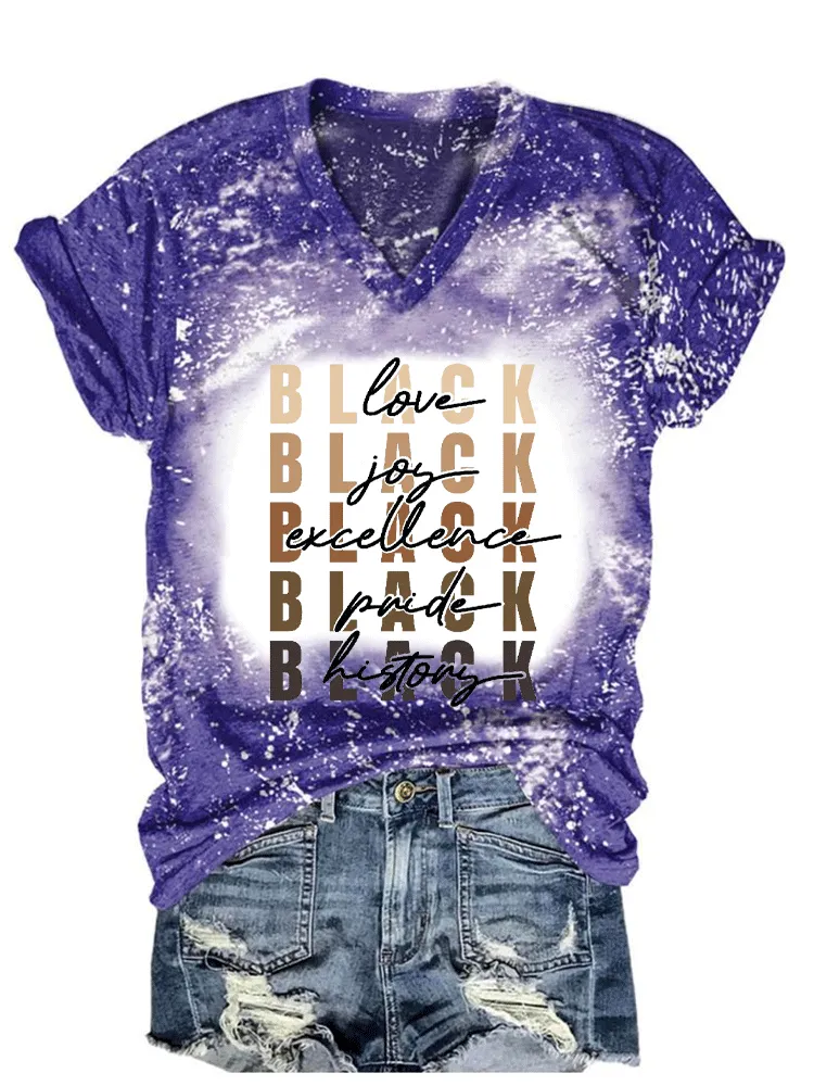 Women'S Black Love Joy Excellence Pride History V-Neck T-Shirt