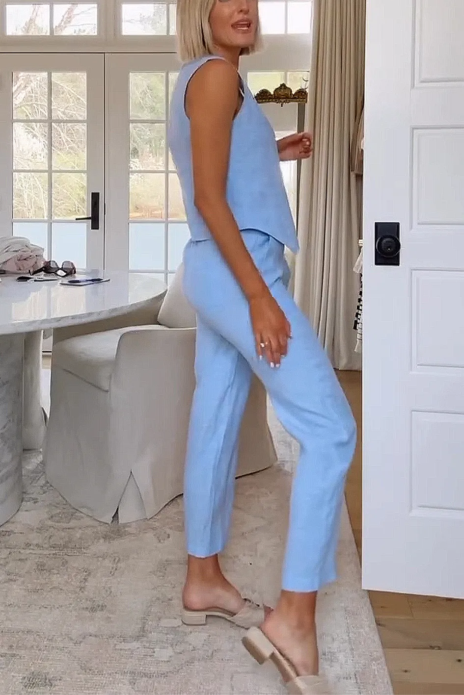 Women'S Casual Cotton And Linen Top And Pants Two-Piece Set