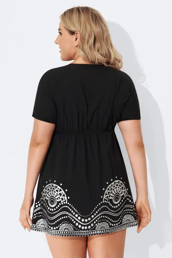 Black Elastic Waistband V-Neck Cover Up Dress