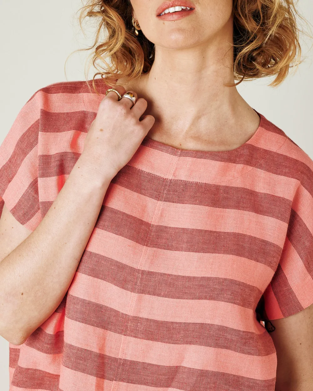 BLUSH STRIPE LINEN TOP
