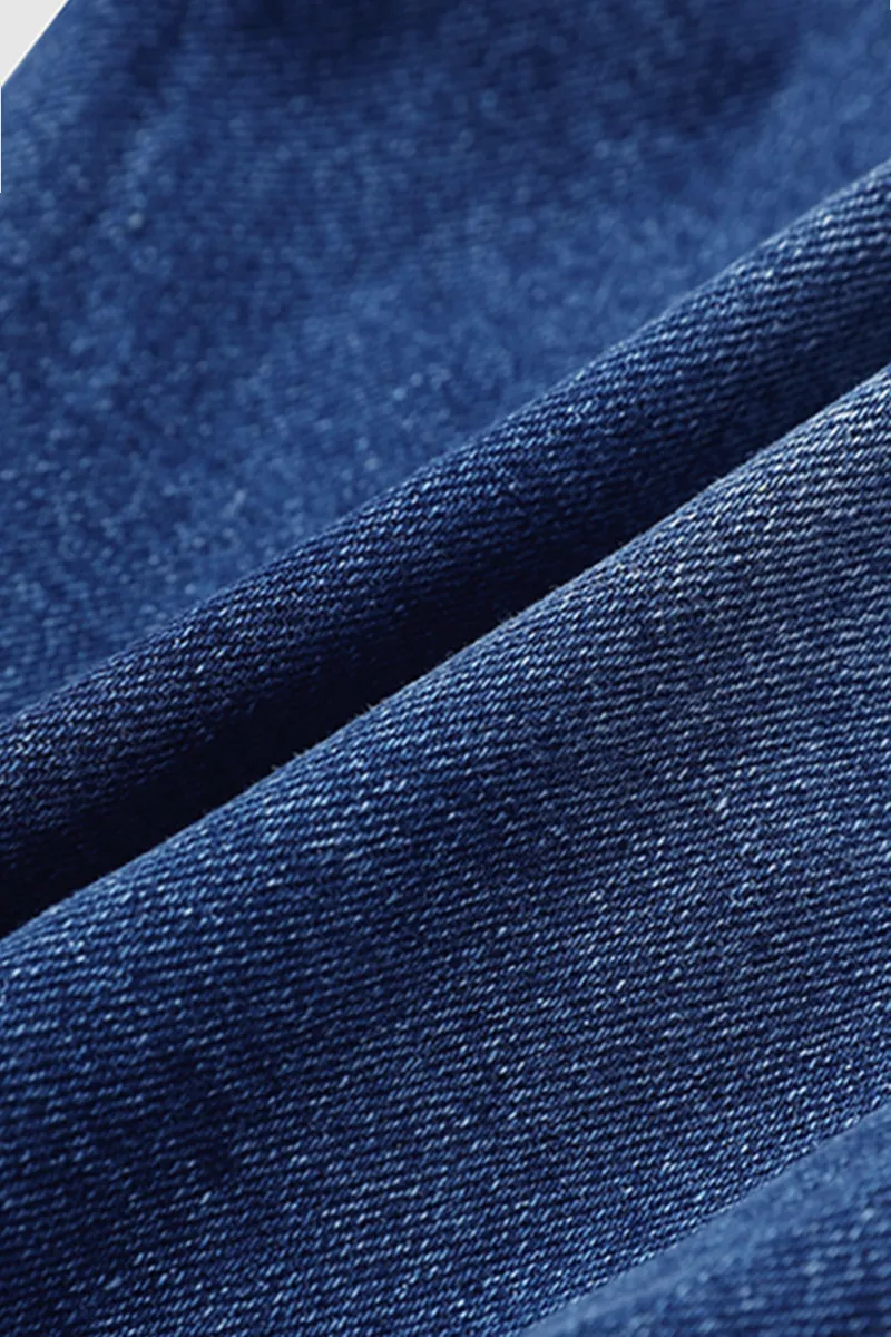 Ripped Button Fly Notched Waist Raw Hem Denim Bermuda Shorts