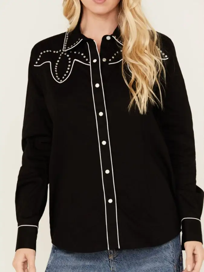 Women's Vintage Western Print Long Sleeve Shirt