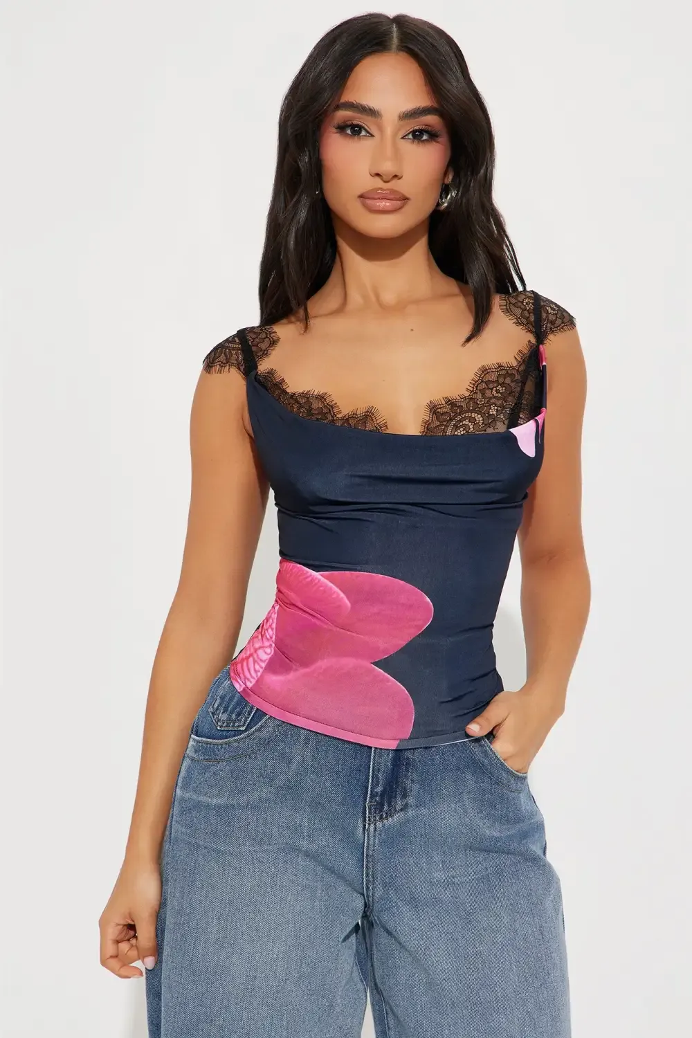 Orchid Cowl Neck Top - Black/combo