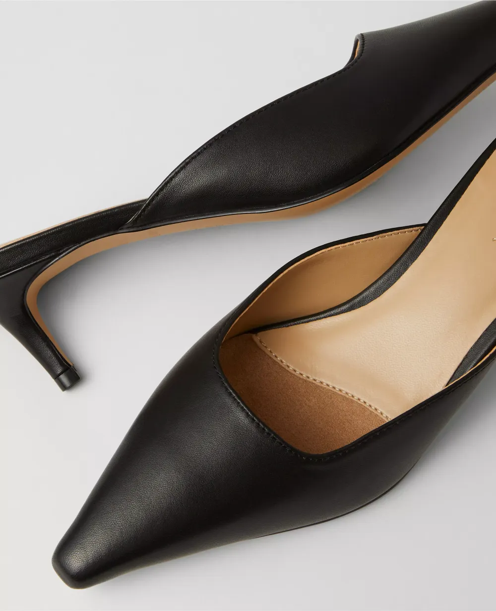 Leather Kitten Heel Mule Pumps