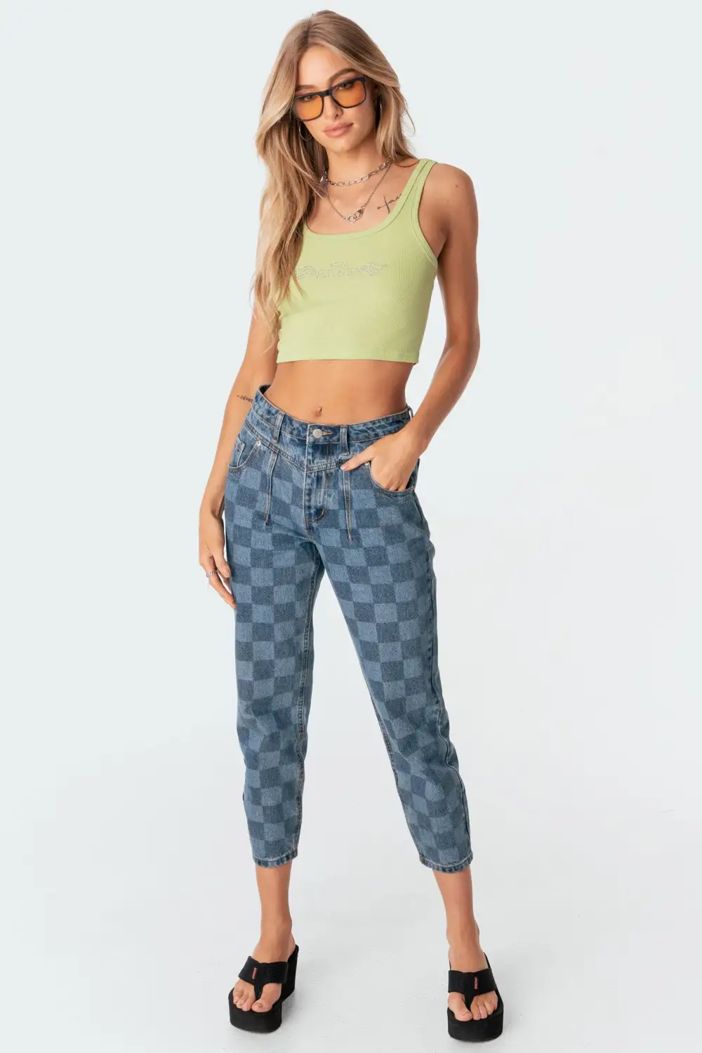 Blue Check Jeans