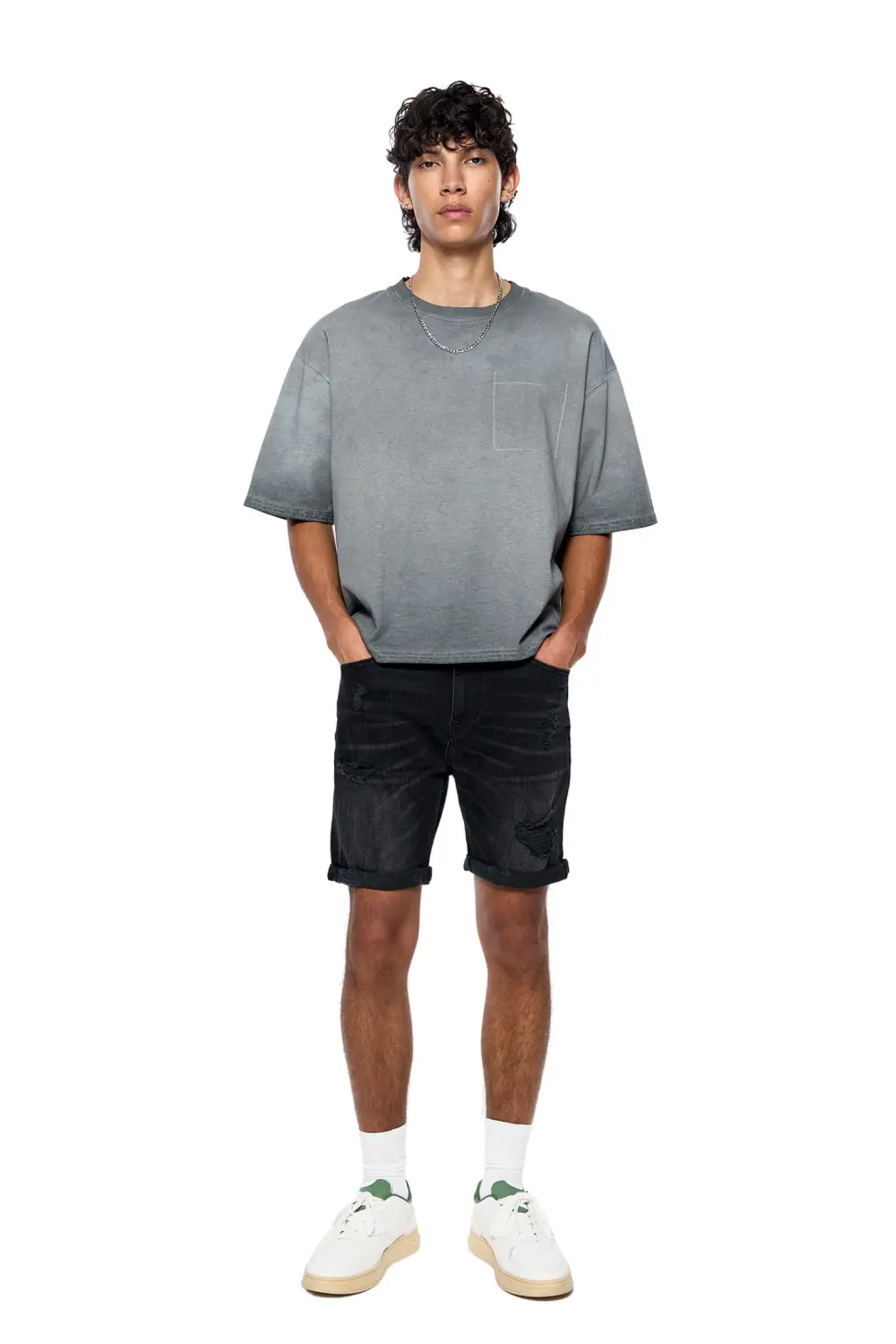 Ripped denim Bermuda shorts