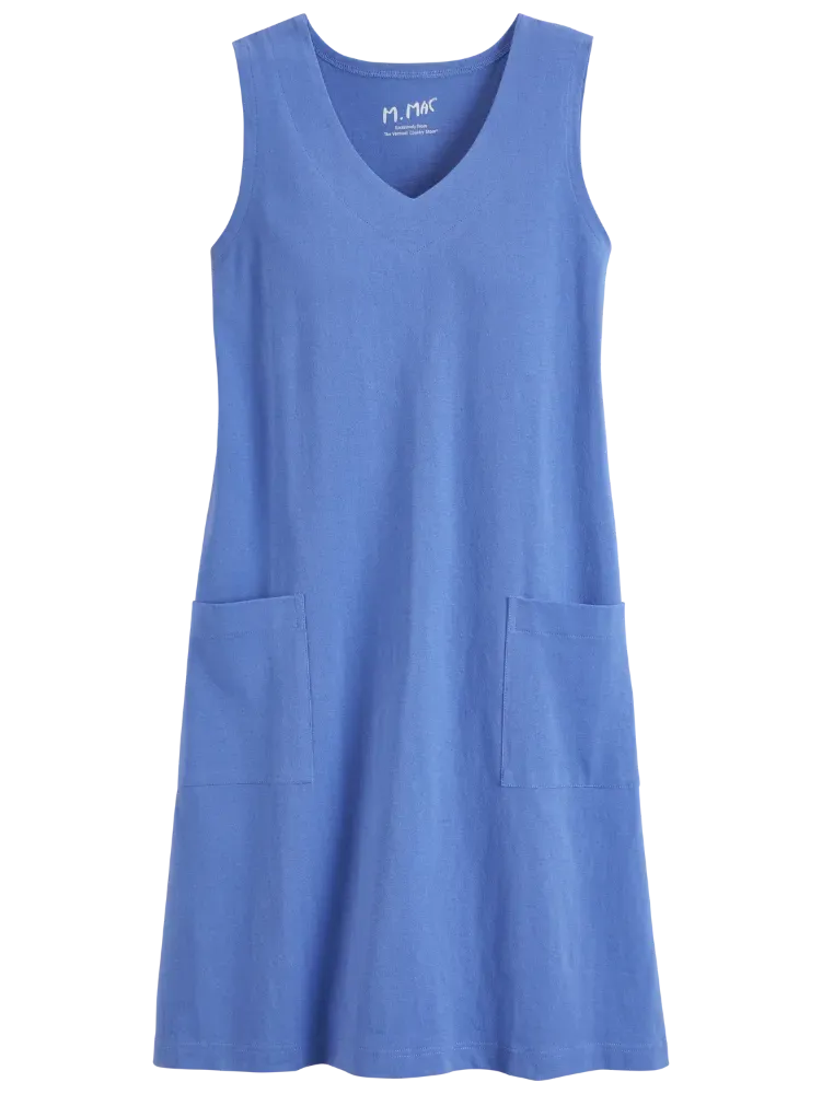 M.MAC Solid Cotton Knit Sleeveless Knee-Length Dress With Pockets