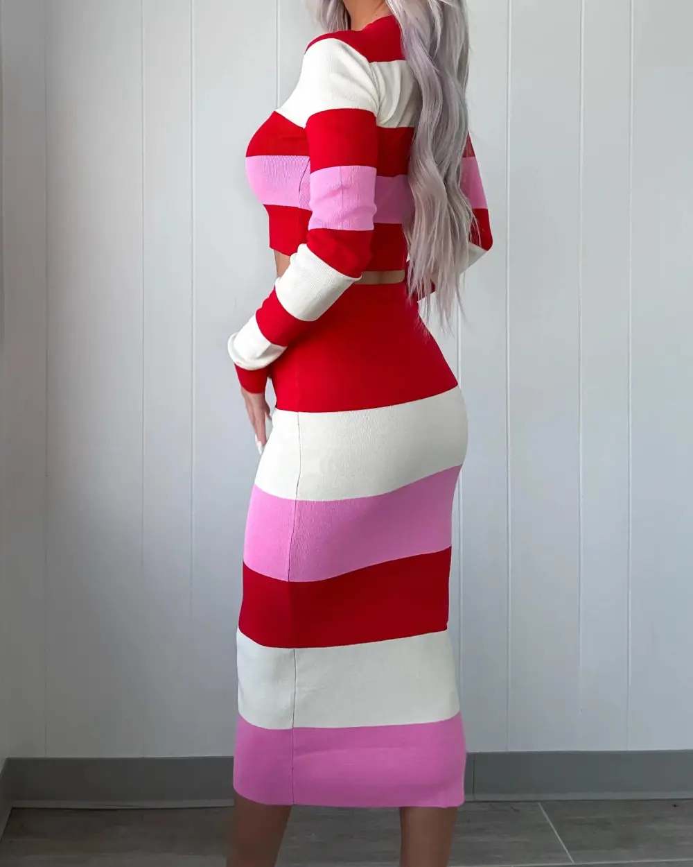 Striped Skirt Set - Red Combo