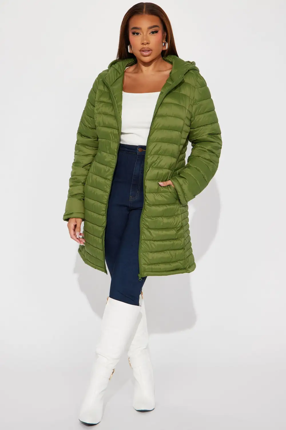 Padded Landing Puffer Coat - Olive