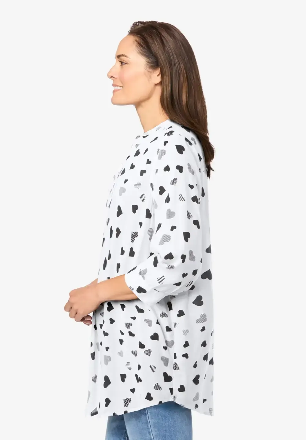 Rayon 7-Day Three-Quarter Sleeve Tab-Front Tunic
