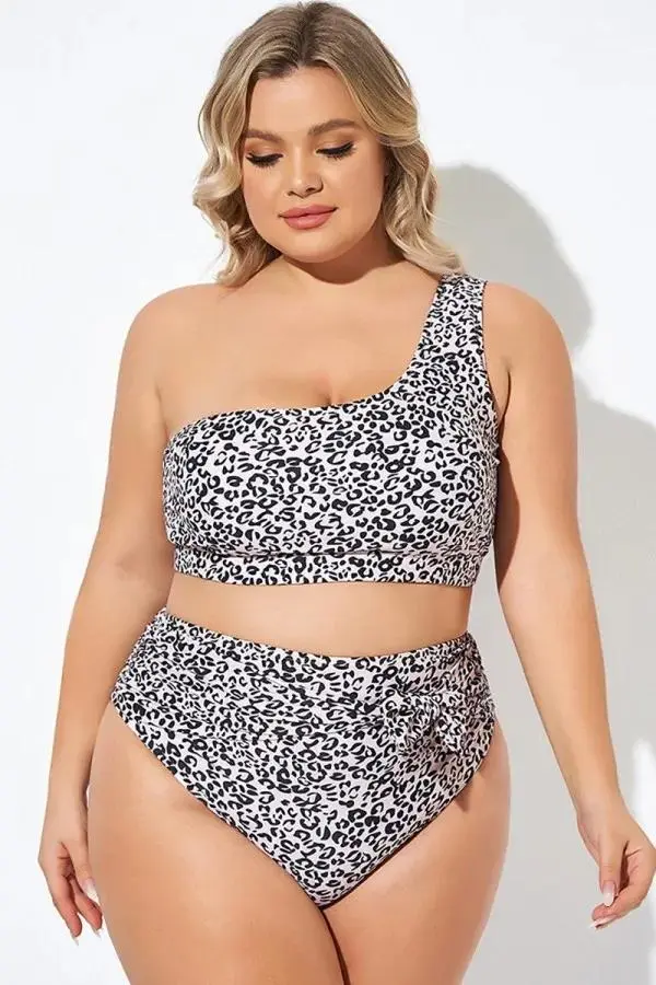 Leopard Print One Shoulder Women Bikini Top