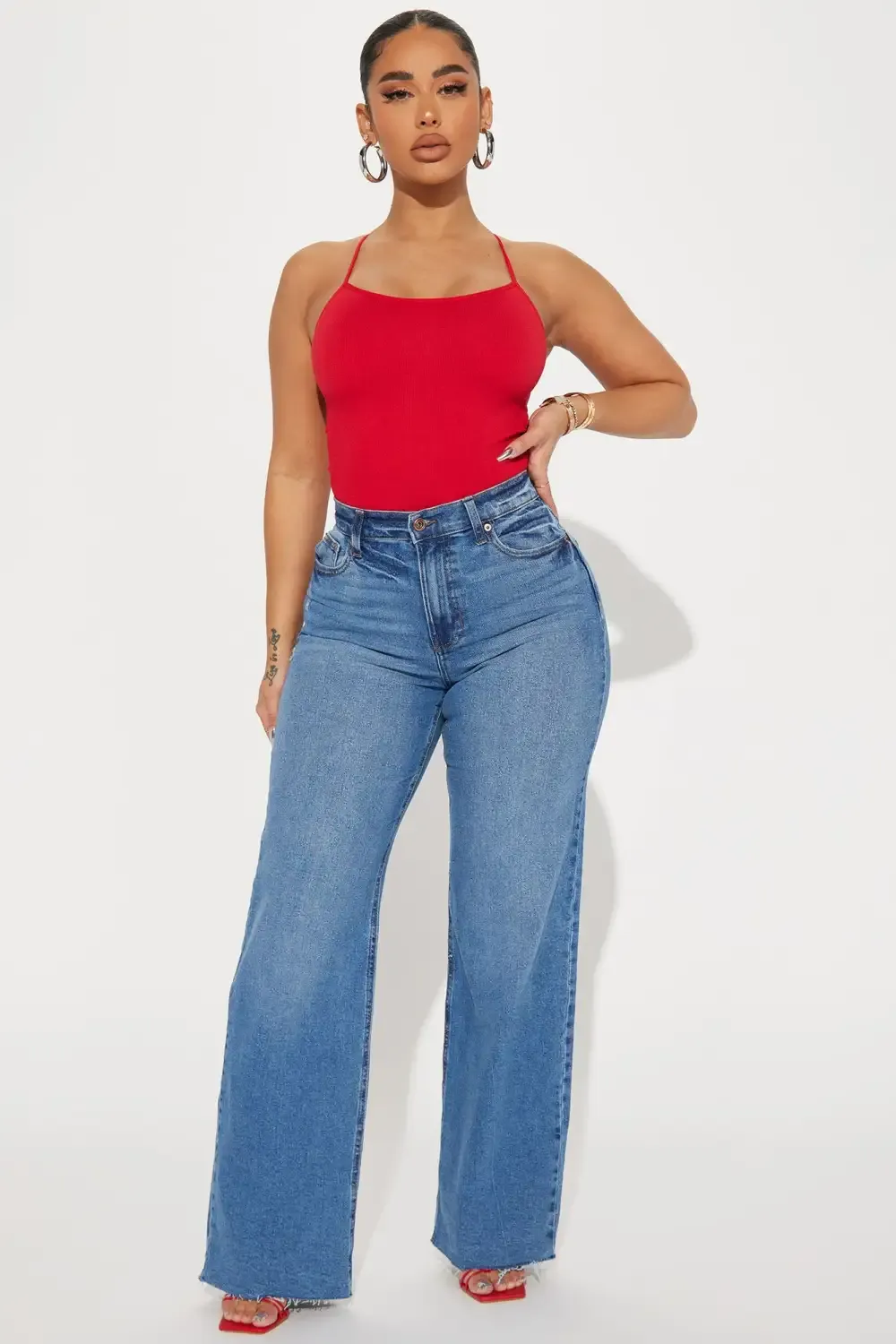 Nova 90's Baby Basic Stretch Wide Leg Jean - Medium Wash