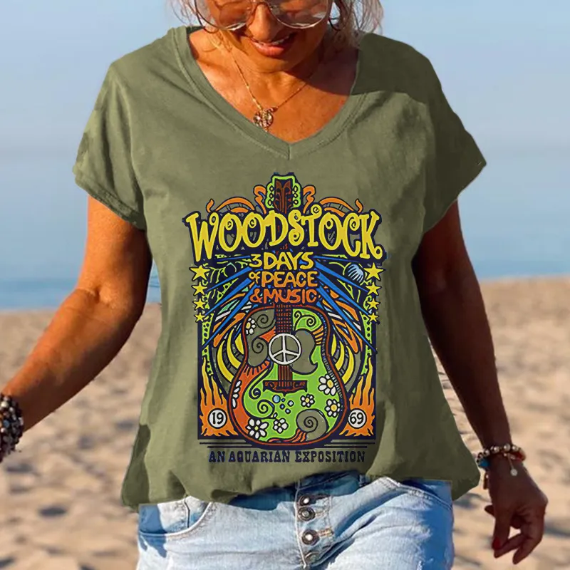 3 Days Peace Music Guitar Printed Graphic Tees