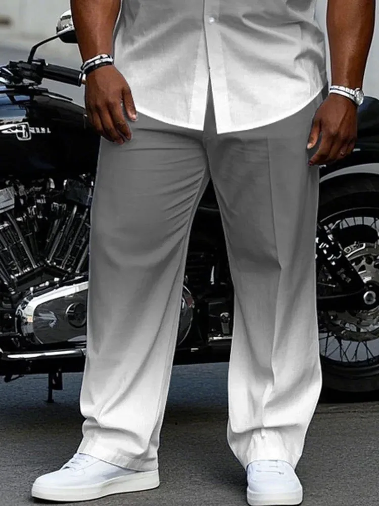 Men'S Plus Size Business Gray Gradient Short Sleeve Shirt Trousers Suit