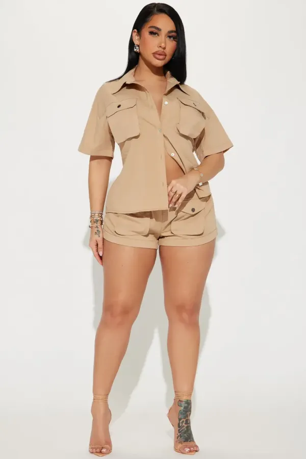 Chloe Cargo Short Set - Taupe