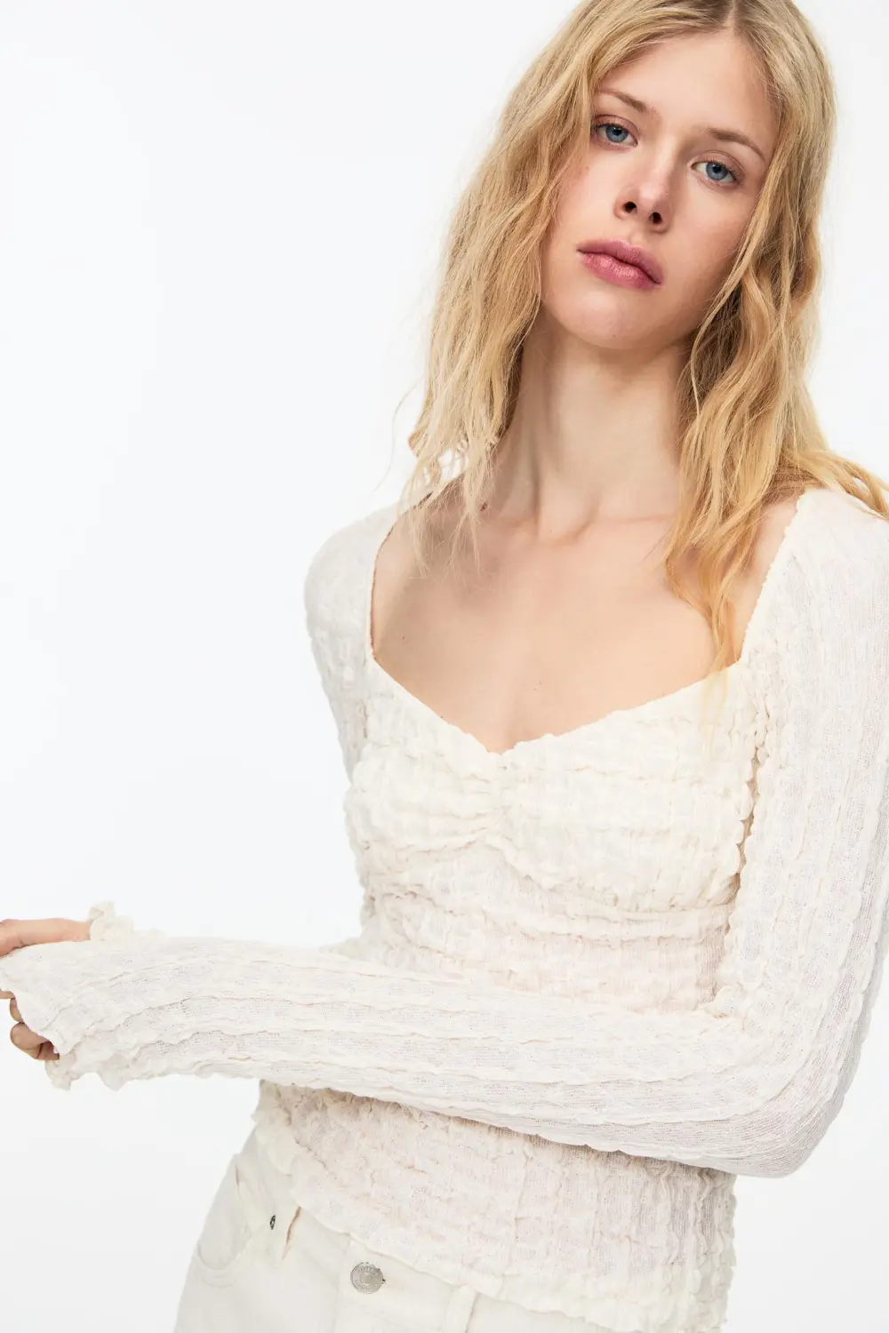 Textured corsetry-inspired top