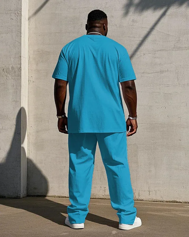 Big Men'S Solid Color 7 Color Short Sleeve T-Shirt Trousers Set