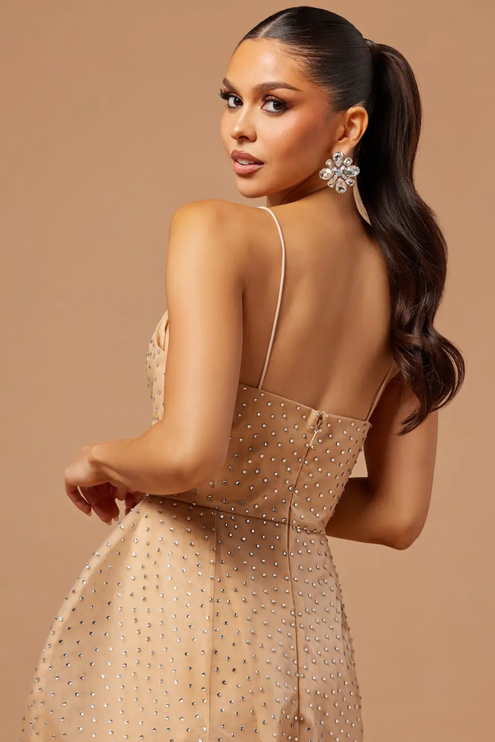 Giselle Embellished Mini Dress - Nude