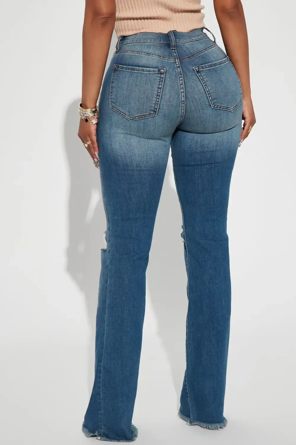 Richie Ripped Flare Jeans - Medium Wash