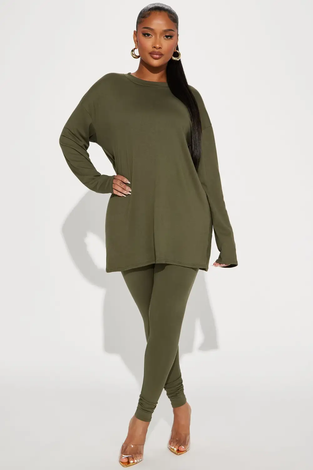 Weekend Vibes Long Sleeve Set - Olive