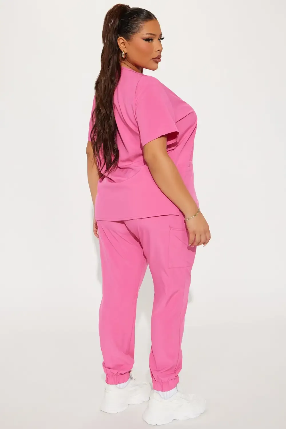 Working On It Stretch Uniform Scrub Jogger Set - Hot Pink