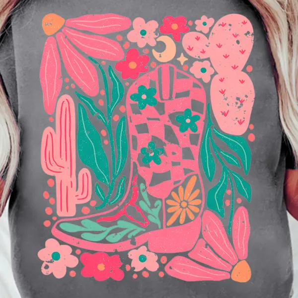 Women's Tropical Plant Print Short-Sleeved Top