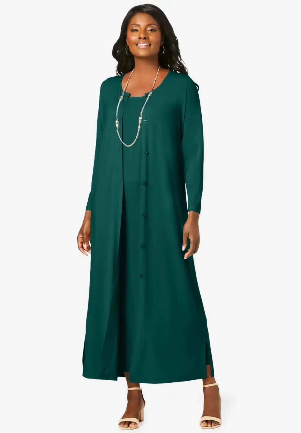 2-Piece Stretch Knit Duster Set