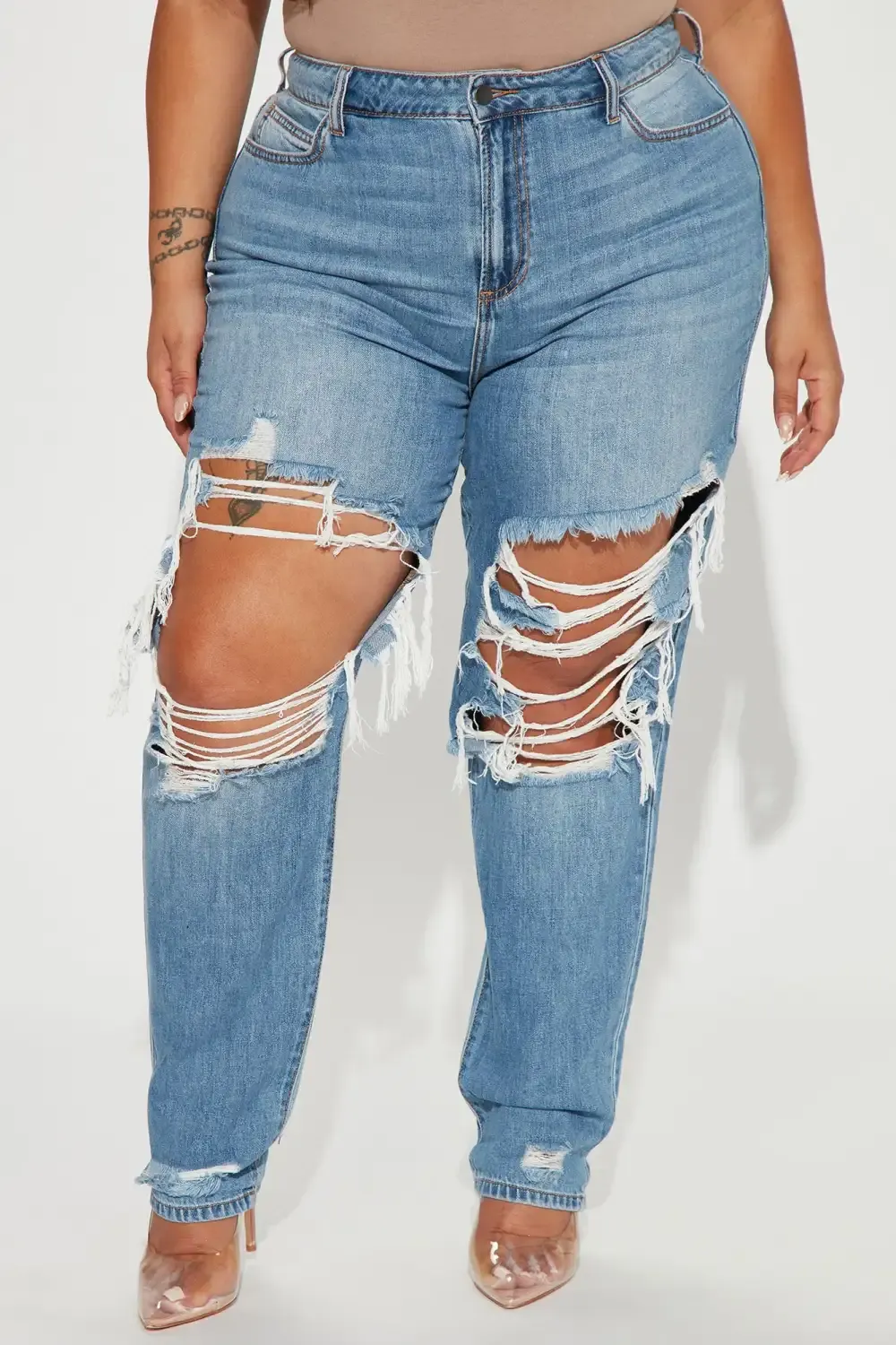 Tall Jax Distressed High Rise Boyfriend Jeans - Light Blue Wash