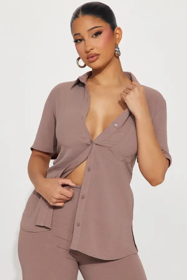 Makenzie Short Sleeve Pant Set - Mocha