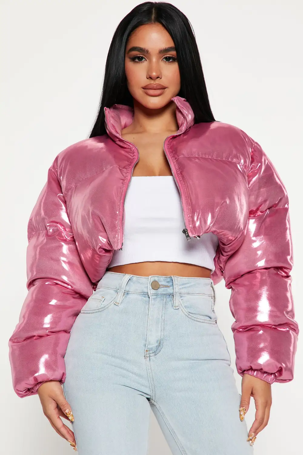Cause A Scene Cropped Puffer Jacket - Pink
