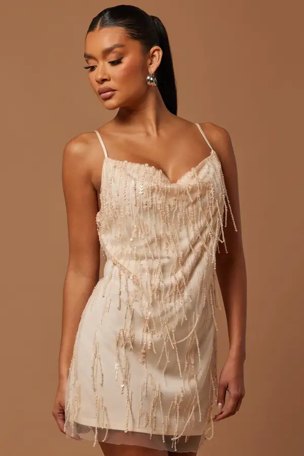 Isabelle Sequin Mini Dress - Nude