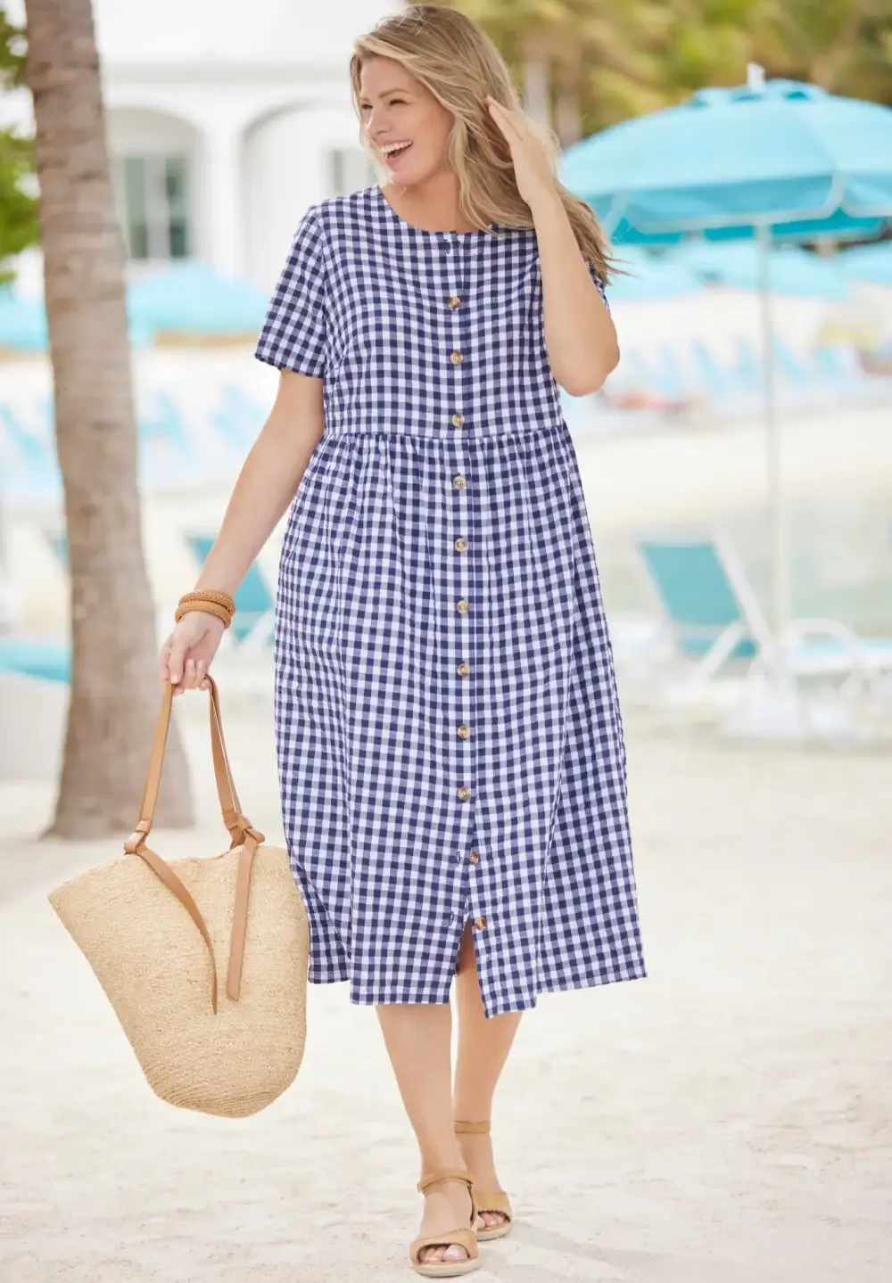 Short-Sleeve Seersucker Dress