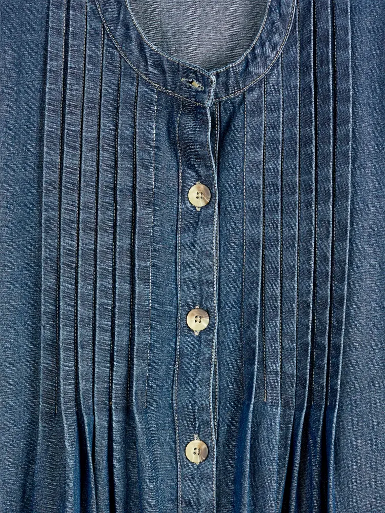 Pintuck Cotton Denim Dress