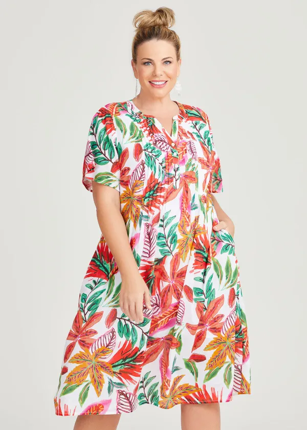 Cotton Pintuck Tropical Dress