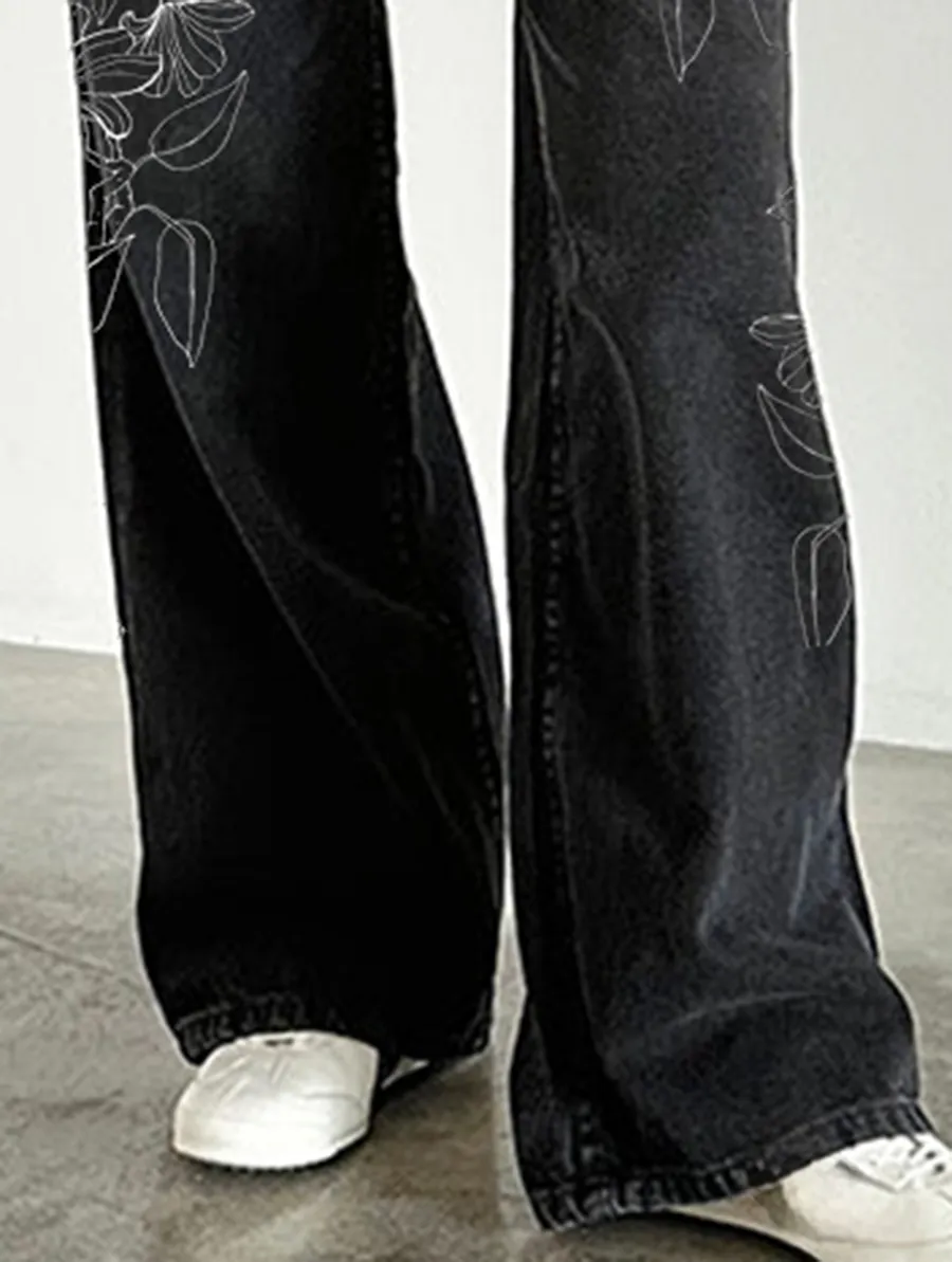 Washed Black Roomy Extra Wide Low Rise Jeans