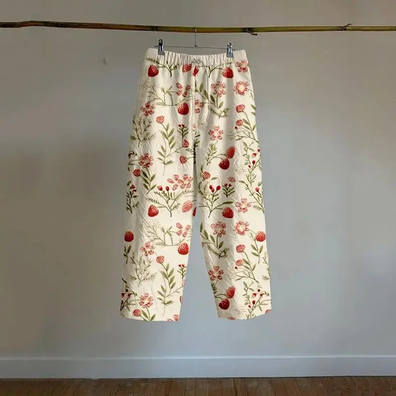 Vintage Strawberry Graphic Linen Blend Comfy Pants