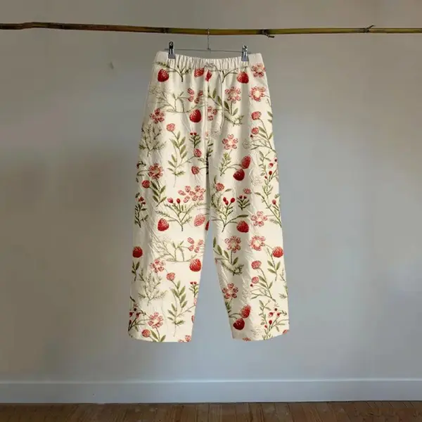 Vintage Strawberry Graphic Linen Blend Comfy Pants
