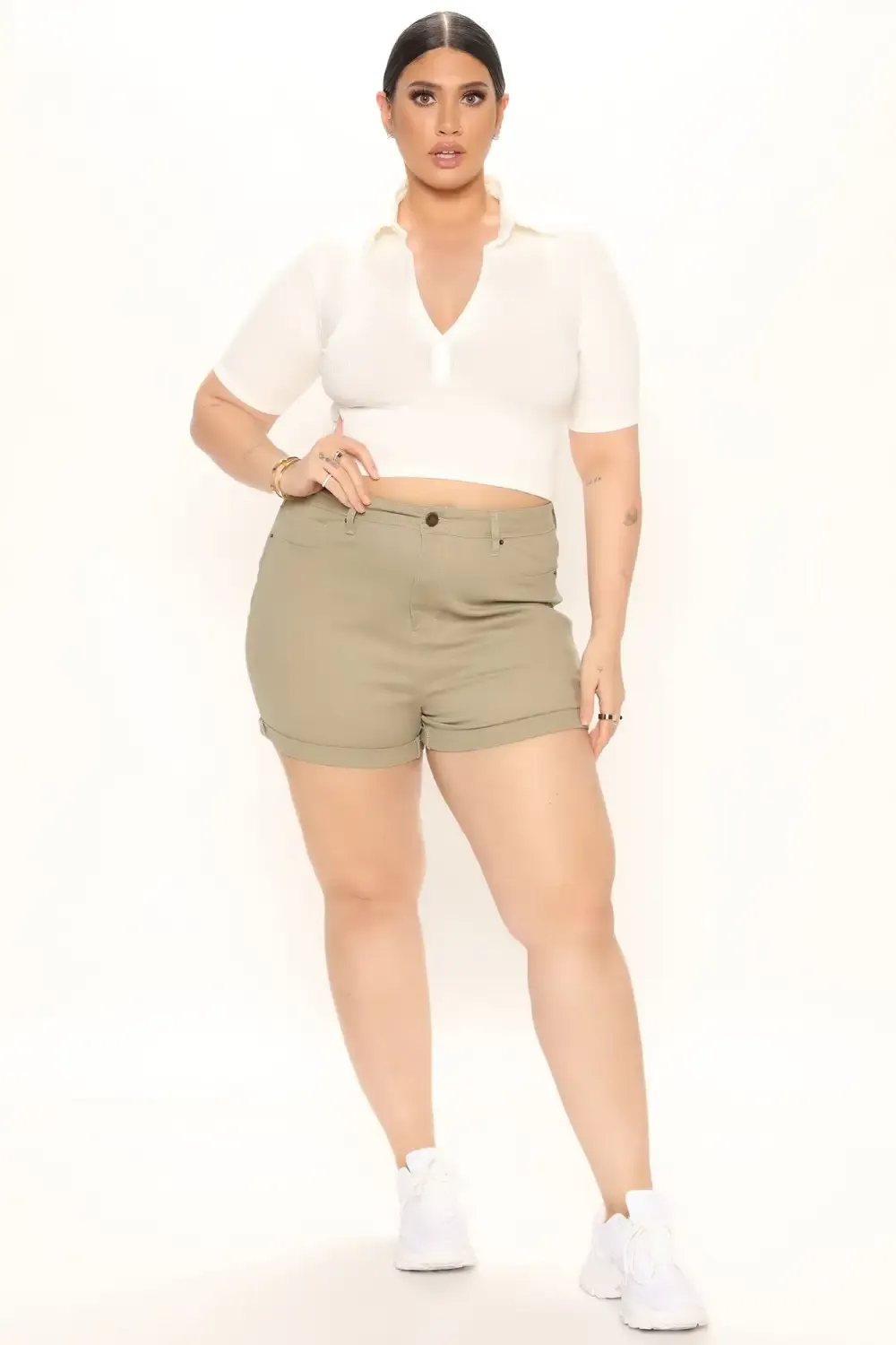 No Muffin Top Denim Shorts - Khaki
